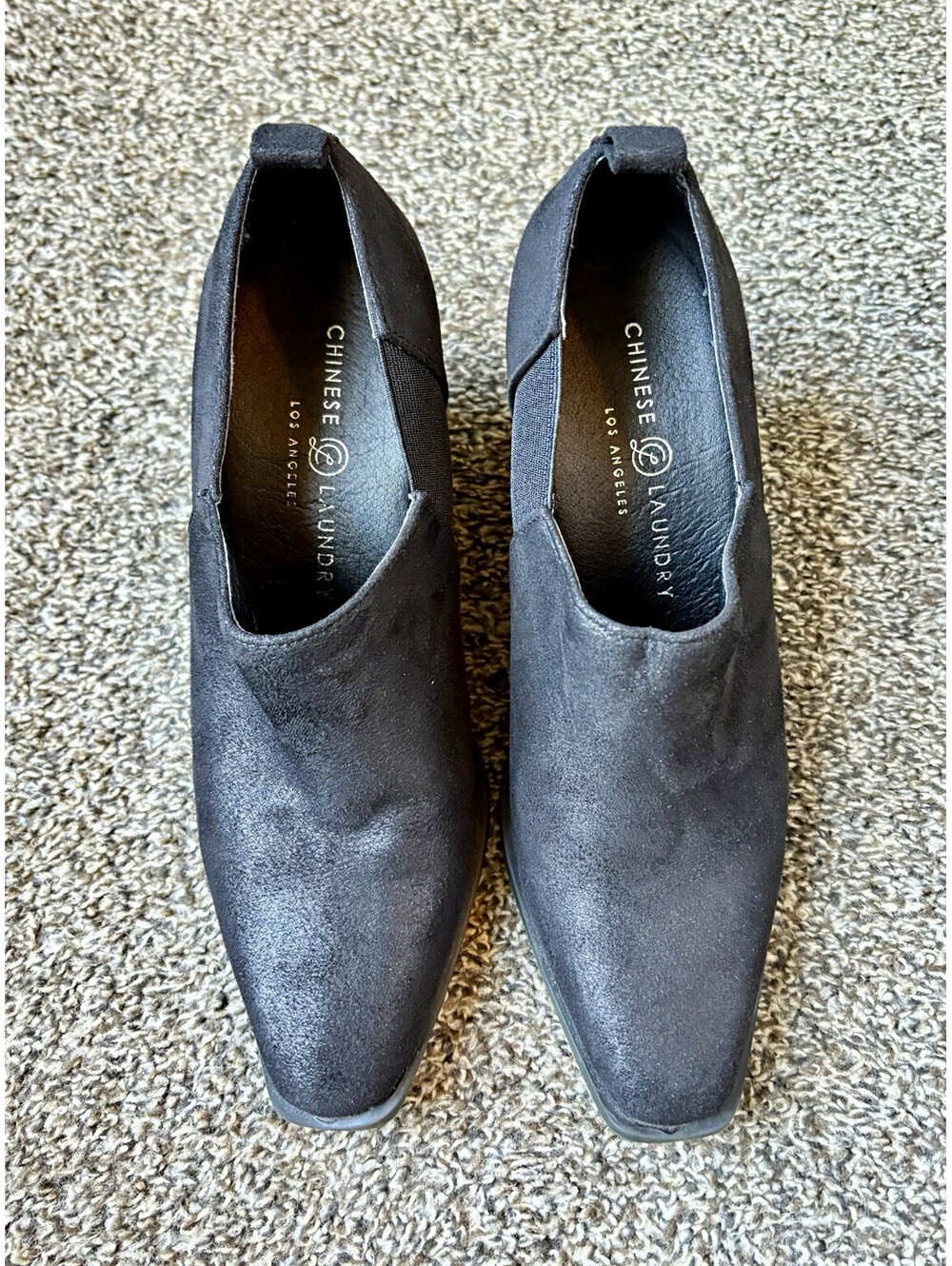 Chinese Laundry Black Faux Suede Ankle Booties – Square Toe Block Heel Size 6.5